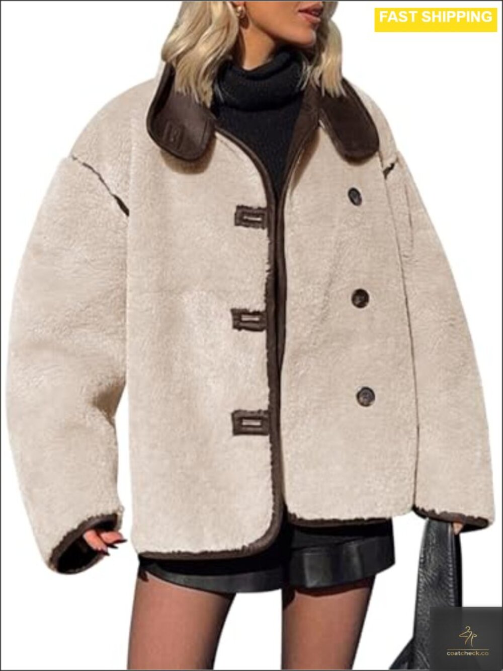 Faux Fur Jacket Warm Winter Stand Collar Button Down Outwear Coat